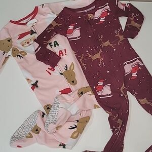 5/$30 CARTERS Christmas Holiday Santa Sleepers Cotton Zipper Footies